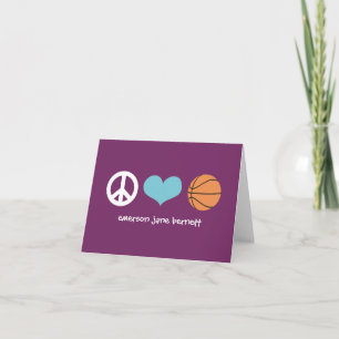 Carte De Remerciements Paix, amour, pourpre de basket-ball