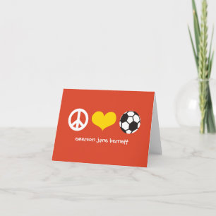 Carte De Remerciements Paix, amour, rouge du football