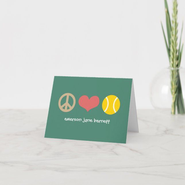 Carte De Remerciements Paix, amour, vert de tennis (Devant)