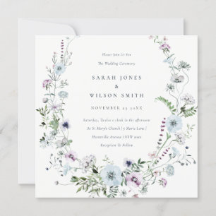Carte De Remerciements Pale Blue Lilac Fleur sauvage Wreath Wedding Invit