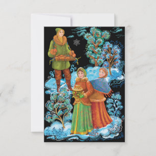 Carte De Remerciements Palekh. Folk Russe anciennes fêtes d'hiver