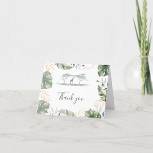 Carte De Remerciements Palm Feuille Tropical Thème Giraffe Baby shower