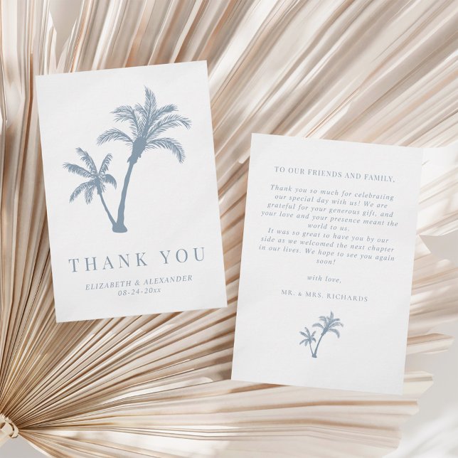 Carte De Remerciements Palm Tree Tropical Beach Dusty Blue Mariage (Créateur téléchargé)