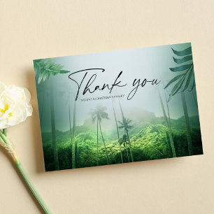 Carte De Remerciements Palm Tropical Beach Green Destination Mariage