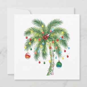 Carte De Remerciements Palmier de Noël tropical avec lumières et ornam