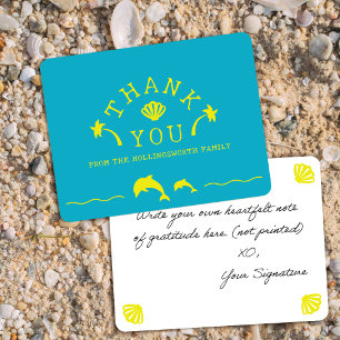 Carte De Remerciements Palmiers & Dauphins Personnalisé Bleu Turquoise &