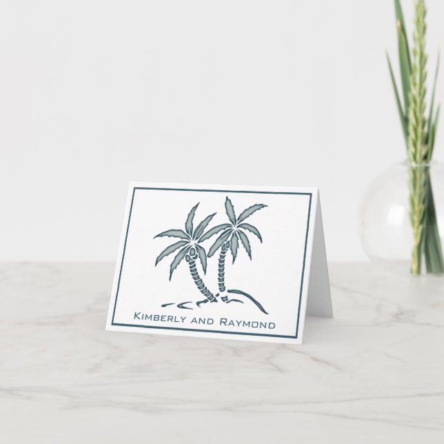 Carte De Remerciements Palmiers Tropicaux Bleus Twin Personnalisés (Devant)