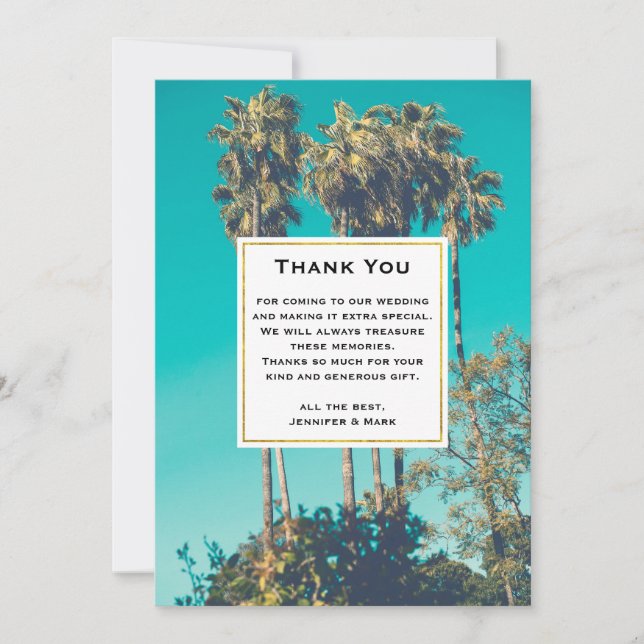 Carte De Remerciements Palmiers tropicaux Californie Mariage rétro (Devant)