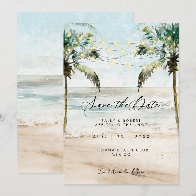 Carte De Remerciements Palmiers tropicaux lumières de plage enregistrer l (Devant / Derrière)