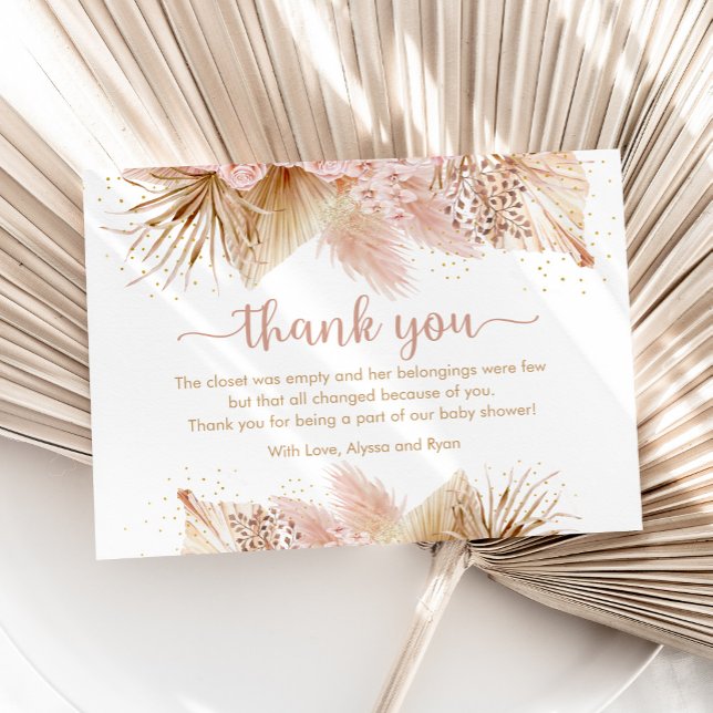 Carte De Remerciements Pampas Baby shower Floral rose pâle (Créateur téléchargé)
