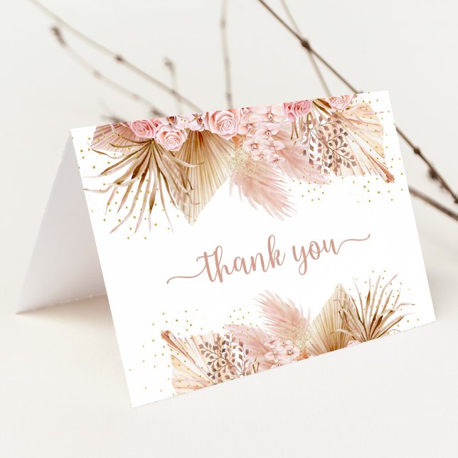 Carte De Remerciements Pampas Baby shower Floral rose pâle (Créateur téléchargé)