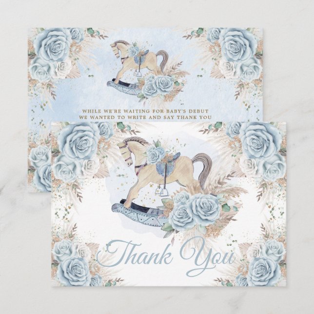 Carte De Remerciements Pampas Grass Blue Floral Rocse Baby shower (Devant / Derrière)