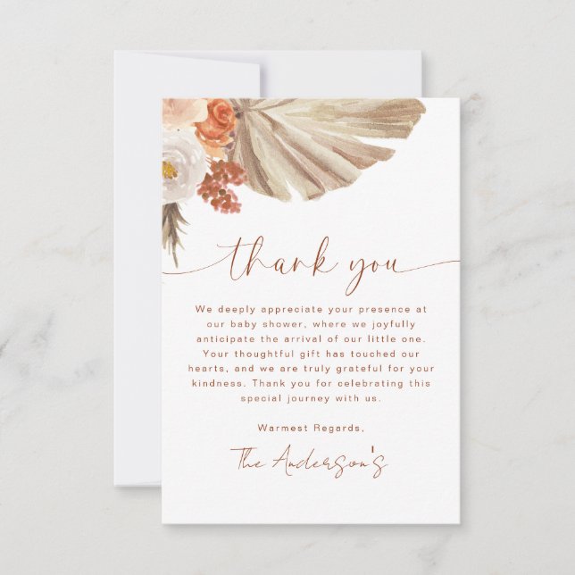 Carte De Remerciements Pampas Grass Boho Bohemian Desert Baby shower (Devant)