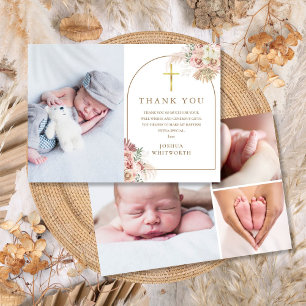 Carte De Remerciements Pampas Grass Floral Photo Collage Baptême