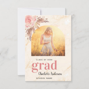 Carte De Remerciements Pampas herbe blush marbre photo graduation