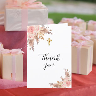 Carte De Remerciements Pampas herbe florales roses photo Première communi