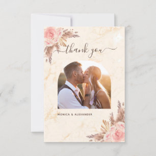 Carte De Remerciements Pampas herbe marbre clair photo mariage