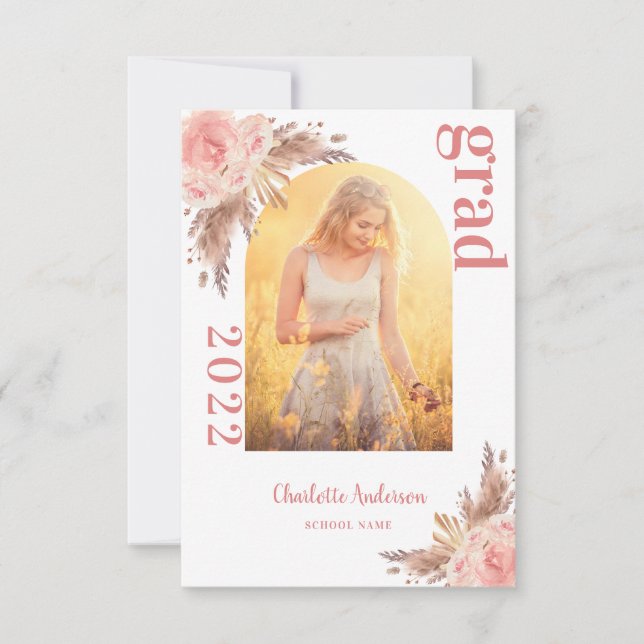 Carte De Remerciements Pampas herbe photo blush graduation 2025 (Devant)