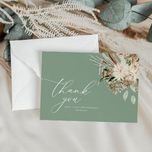Carte De Remerciements Pampas moderne herbe sauge vert mariage