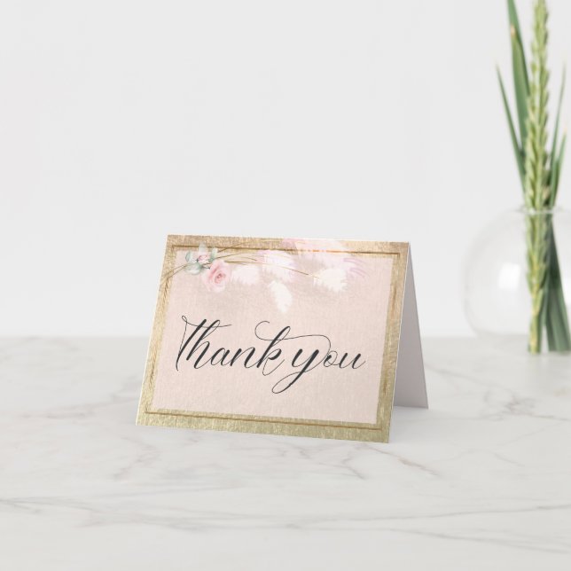 Carte De Remerciements Pampas Rose en or (Devant)
