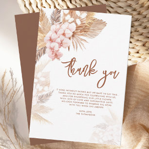 Carte De Remerciements Pampas rose Floral Baby shower Script