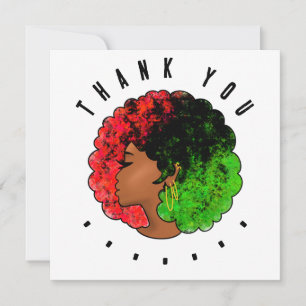 Carte De Remerciements Pan Africaine noire femme rouge vert orgueil afro