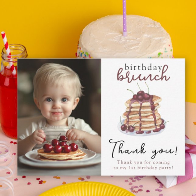 Carte De Remerciements Pancakes Watercolor Premier anniversaire (Créateur téléchargé)