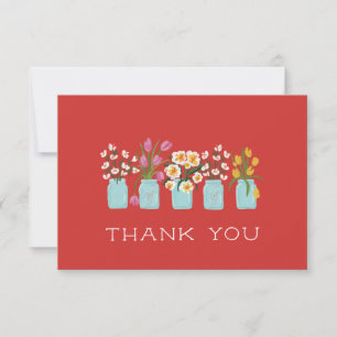 Carte De Remerciements Panier à fleurs rouges jumelé Mason jarre