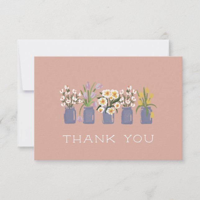 Carte De Remerciements Panier de Fleurs de Pervenche Rose Tendance avec B (Devant)