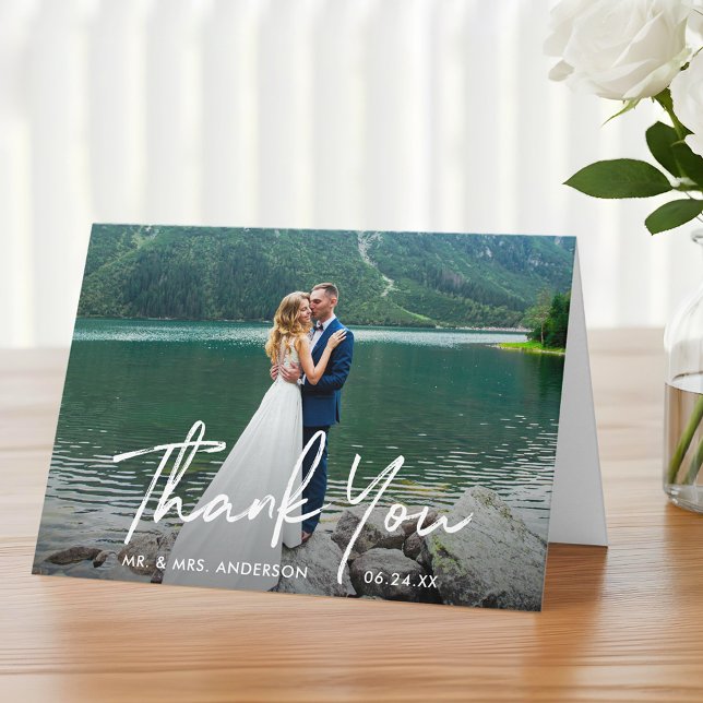 Carte De Remerciements Panier photo Mariage manuscrit (Customize to add text to inside of card.)