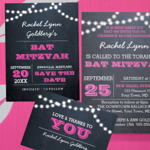 Carte De Remerciements Panneaux de tableau lumineux Bat mitzvah rose fonc