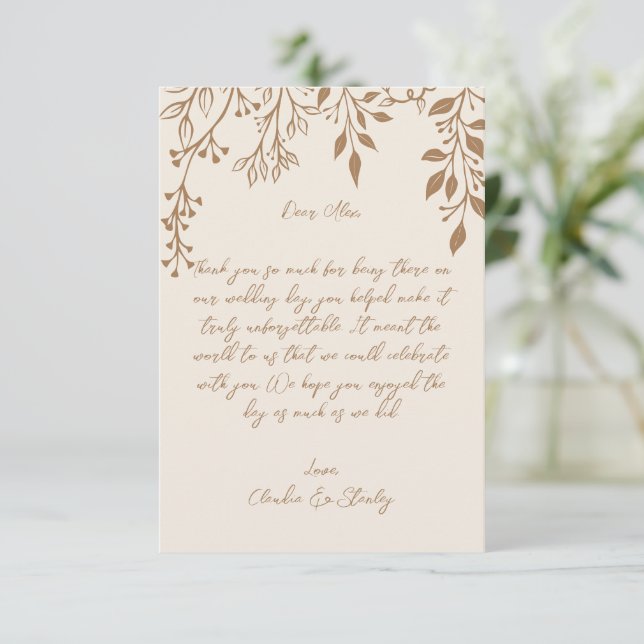 Carte De Remerciements Panser les fleurs Feuillage Chaud Romantique Boho  (Debout devant)