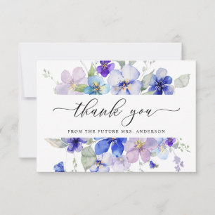Carte De Remerciements Pansies florales de lavande marine Fête des mariée