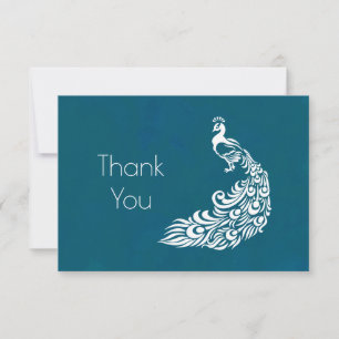 Carte De Remerciements Paon blanc sur remerciement de fête sarcelle