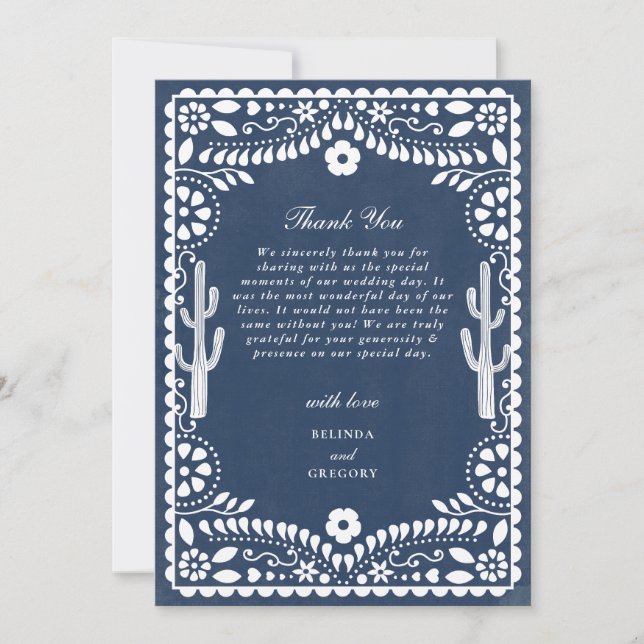 Carte De Remerciements Papel Picado Boda Mexican Rustic Blue Wedding (Devant)