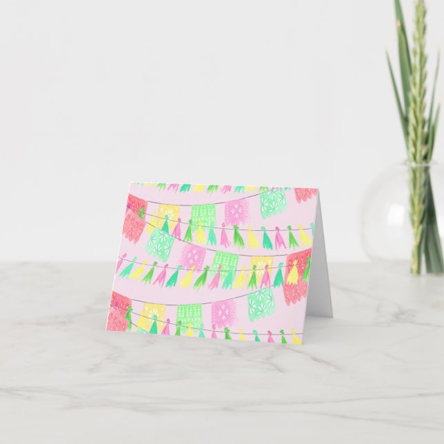 Carte De Remerciements Papel Picado Rose Vert Monogrammé Tassel Fiesta (Devant)