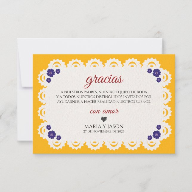Carte De Remerciements Papel Picado Yellow Nuestra Boda Spanish Wedding (Devant)