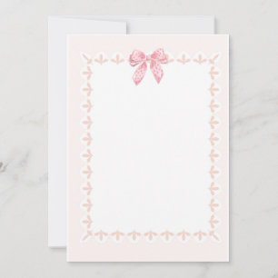 Carte De Remerciements Papeterie avec un cadre rose délicat et un nœud mi
