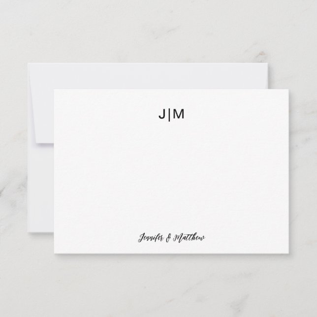 Carte De Remerciements Papeterie de couple noir à monogramme initial doub (Devant)