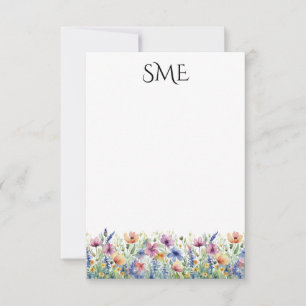 Carte De Remerciements Papeterie Monogramme fleur sauvage