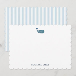 Carte De Remerciements Papeterie nautique avec logo de baleine bleue pers