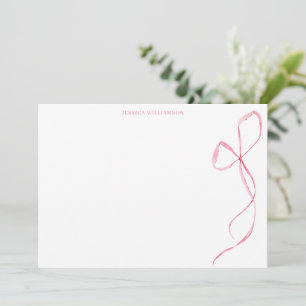 Carte De Remerciements Papeterie personnalisée avec un nœud aquarelle ros
