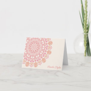 Carte De Remerciements Papeterie personnalisée Mandala Orange Rose Nom