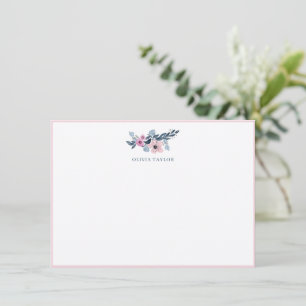 Carte De Remerciements Papeterie personnalisée Navy Blush Floral avec nom