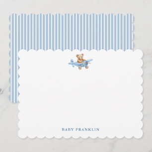Carte De Remerciements Papeterie personnalisée ours avion garçon Baby Sho