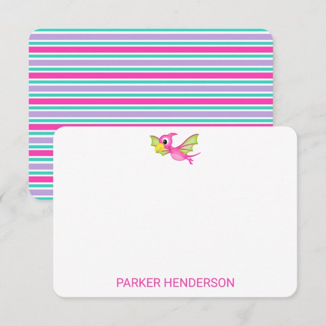Carte De Remerciements Papeterie personnalisée pour dinosaures rose enfan (Devant / Derrière)