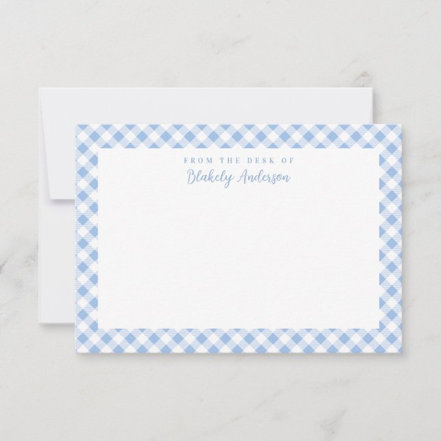 Carte De Remerciements Papeterie personnelle à carreaux gingham bleu fran (Devant)