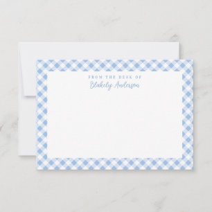 Carte De Remerciements Papeterie personnelle à carreaux gingham bleu fran