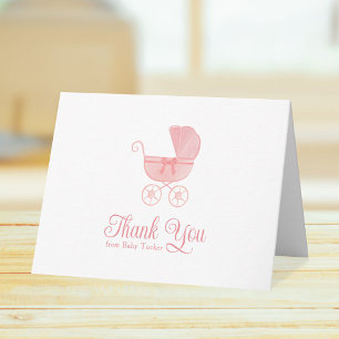 Carte De Remerciements Papeterie pour Baby Shower Fille au Carrosse Rose