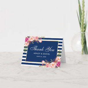 Carte De Remerciements Papier à lettre de mariage à rayures bleues et fle